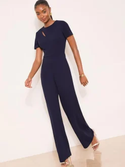 Sale Lipsy Short Sleeve Splice Jumpsuit Blue/Navy