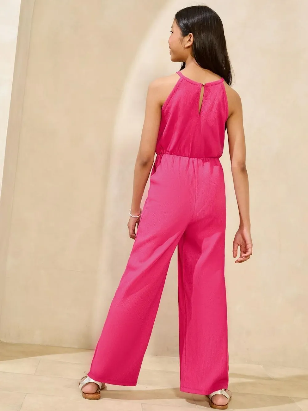 Hot Lipsy Bright Pink Halter Crochet Corsage Holiday Shop Jumpsuit (5-16yrs)