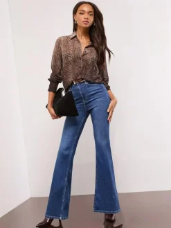 Discount Lipsy Chiffon Printed Shirt Brown Animal