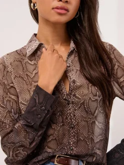 Discount Lipsy Chiffon Printed Shirt Brown Animal
