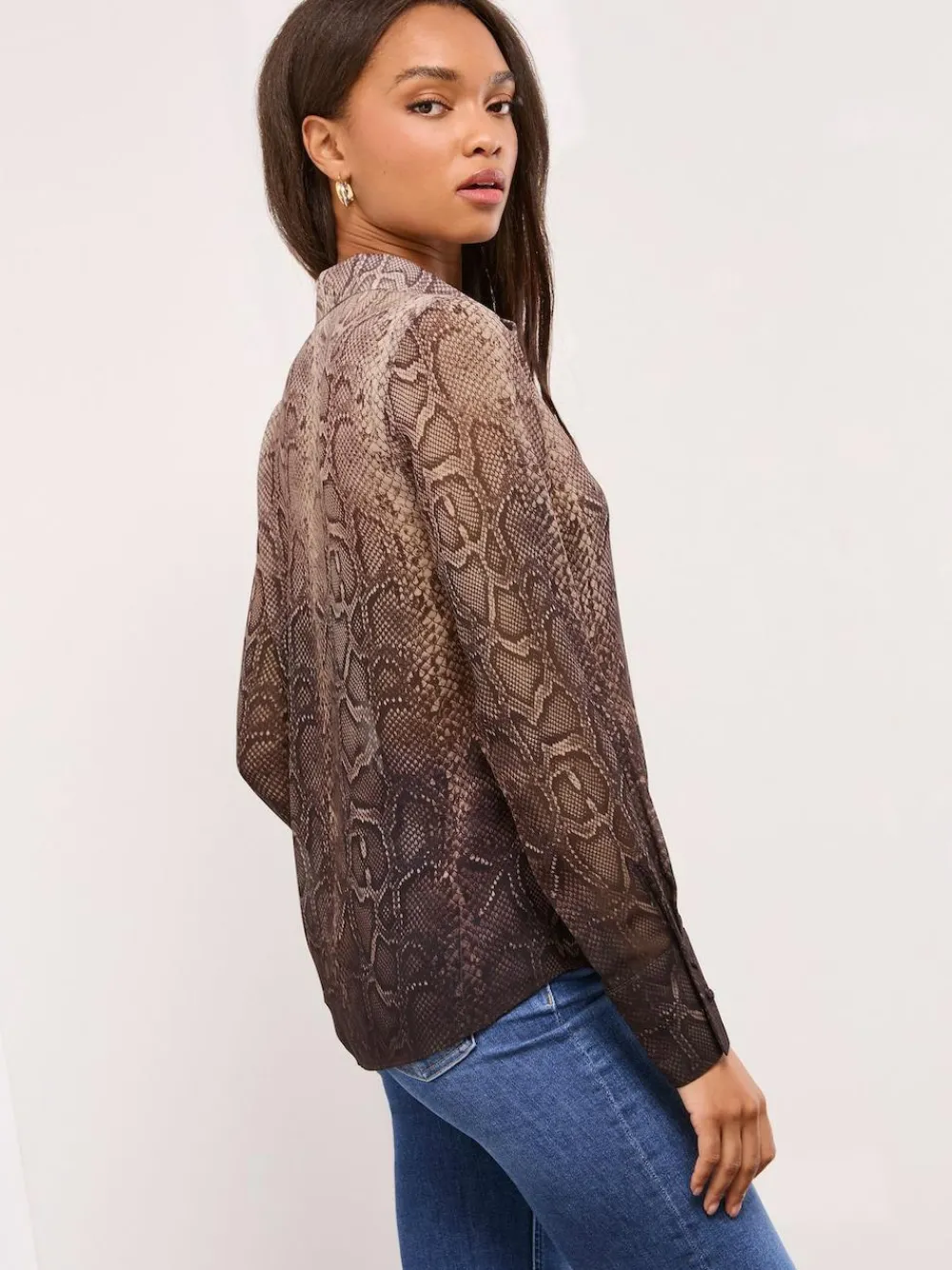 Discount Lipsy Chiffon Printed Shirt Brown Animal