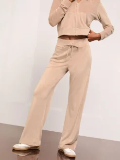 Outlet Lipsy Embroidered Velour Relaxed Wide Leg Joggers Brown