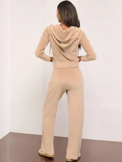 Outlet Lipsy Embroidered Velour Relaxed Wide Leg Joggers Brown