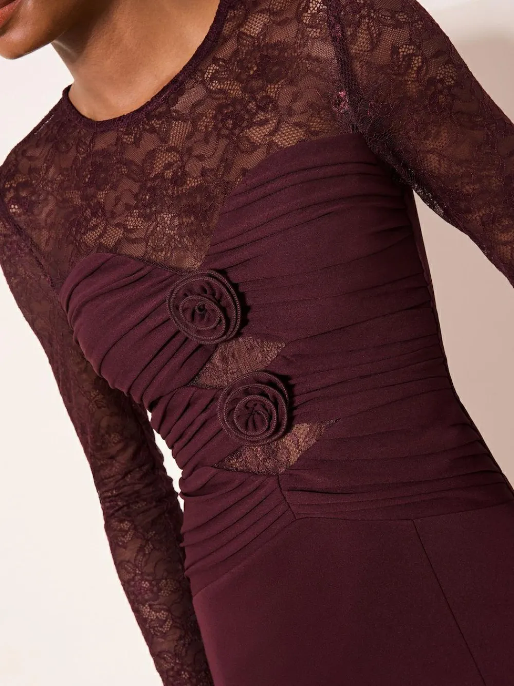 Best Lipsy Burgundy Red Burgundy Lace Trim Ruched Maxi Dress