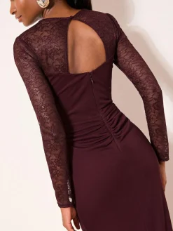 Best Lipsy Burgundy Red Burgundy Lace Trim Ruched Maxi Dress