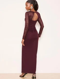 Best Lipsy Burgundy Red Burgundy Lace Trim Ruched Maxi Dress