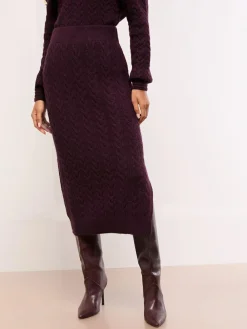 Lipsy Burgundy Red Cable Knit Co Ord Midi Skirt^Women Skirts