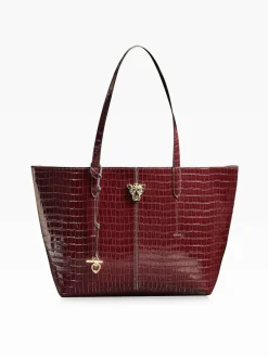 Hot Lipsy Croc Effect Shopper Tote Bag Burgundy Red