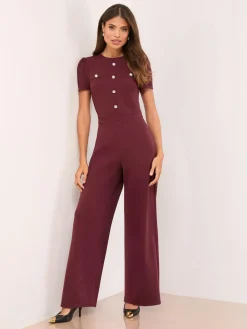 Discount Lipsy Military Buttoned Jumpsuit Burgundy Red
