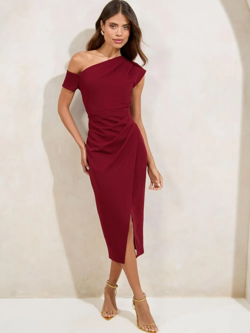Lipsy Petite Off The Shoulder Gathered Waist Midi Dress^Women Occasion Dresses|Midi Dresses
