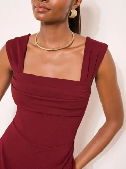 Best Lipsy Square Neck Short Sleeve Ruched Maxi Dress Burgundy Red