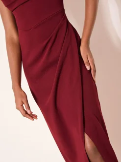 Best Lipsy Square Neck Short Sleeve Ruched Maxi Dress Burgundy Red
