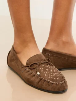Lipsy Faux Leather Studded Casual Moccasin Loafers^Women Flats