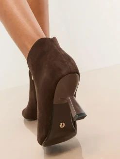 New Lipsy Standard fit Faux Suede Low Heel Ankle Kitten Heels Chocolate Brown