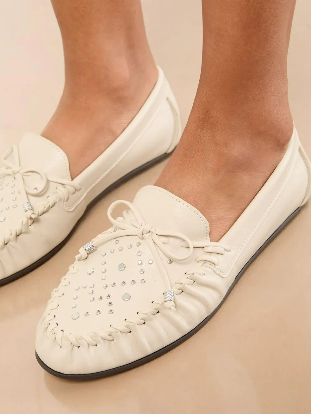 Lipsy Faux Leather Studded Casual Moccasin Loafers^Women Flats