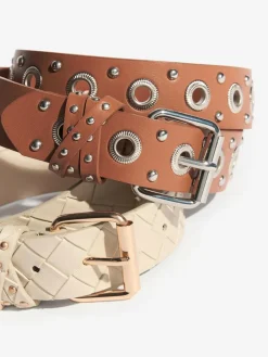 Online Lipsy Belts 2 Pack Cream Weave and Tan Stud