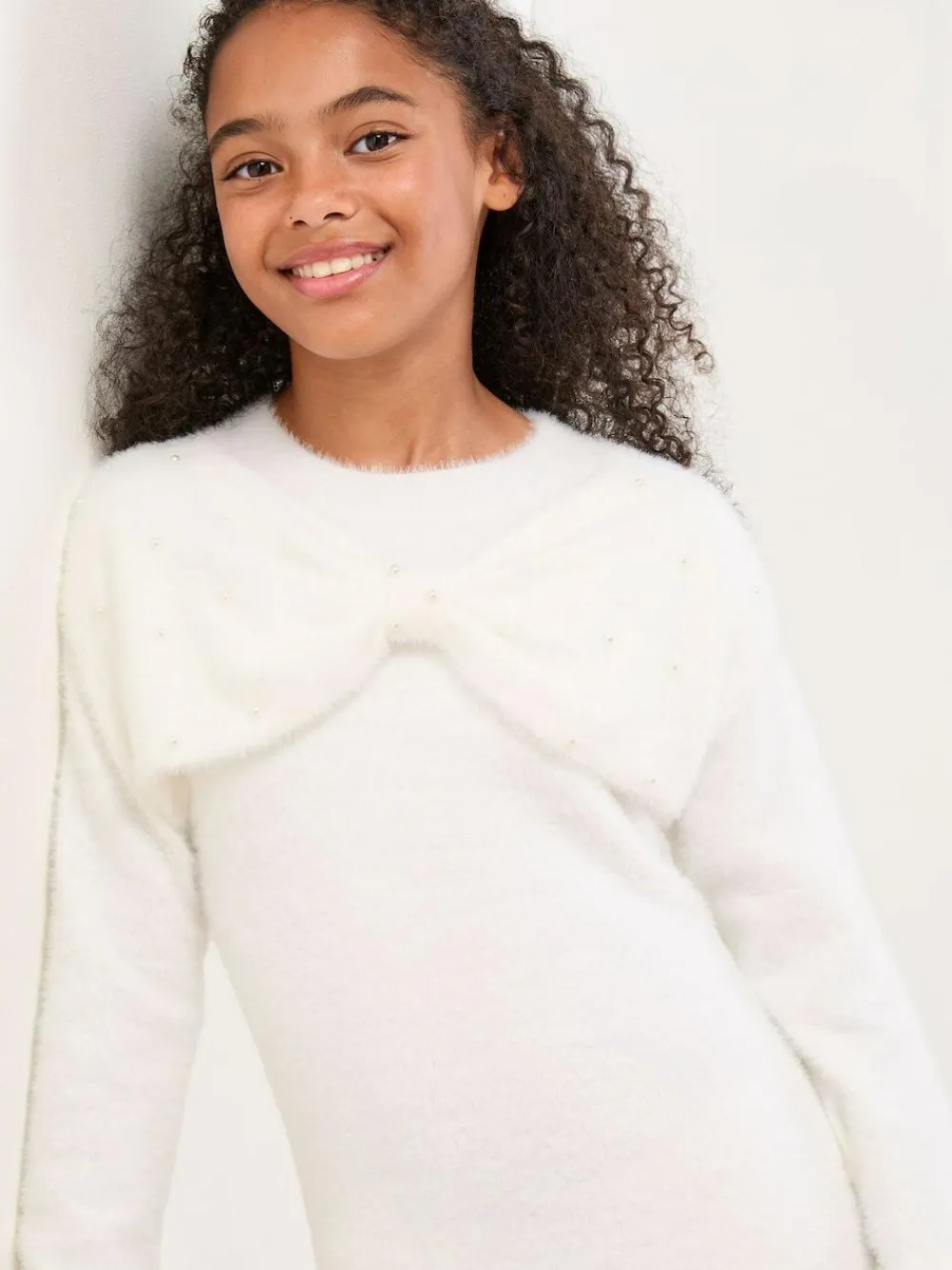 Best Lipsy Cream White Bow Knit Dress (5-16yrs)