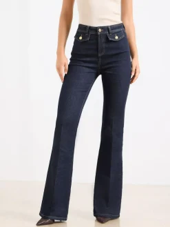 Hot Lipsy Glam Flare Leg Jeans Dark Blue Wash