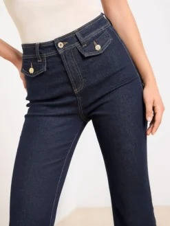 Hot Lipsy Glam Flare Leg Jeans Dark Blue Wash
