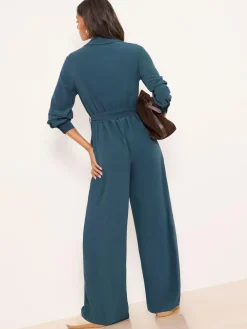 Best Lipsy Dark Green Utility Belted Military Buttoned V-Neck Jumpsuit