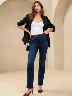 Online Lipsy High Waist Straight Leg Jeans Dark Wash Blue Sculpting