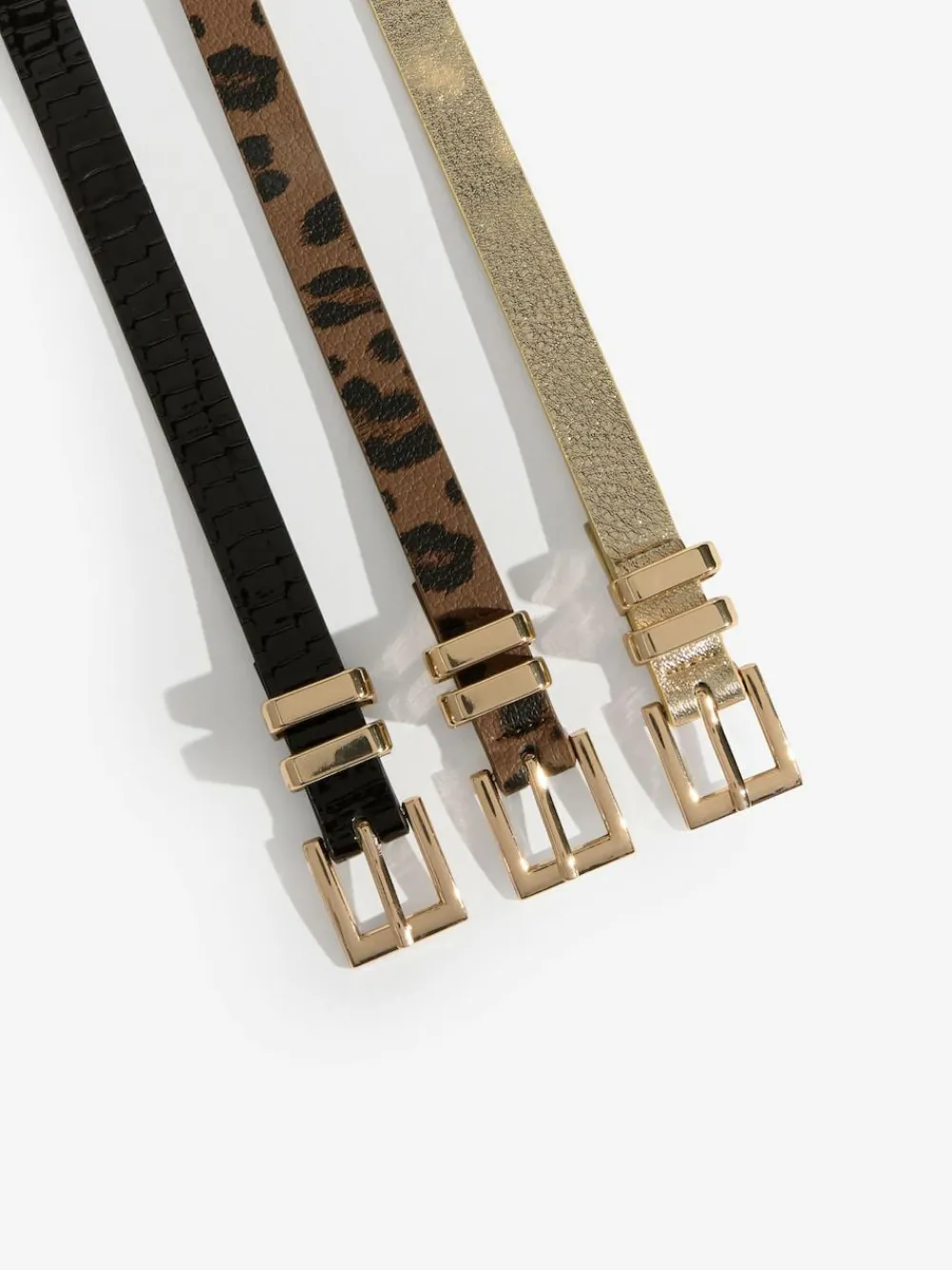 Lipsy Gold, Leopard & Black Skinny Belts 3 Pack^Women Belts