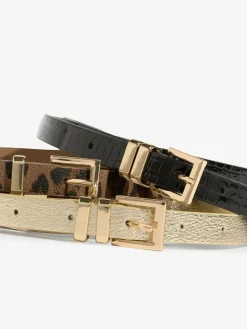 Lipsy Gold, Leopard & Black Skinny Belts 3 Pack^Women Belts