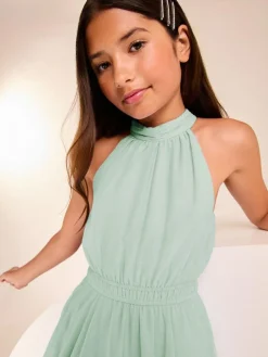Best Lipsy Hanky Hem Halter Occasion Dress (7-16yrs) Green