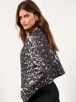 Outlet Lipsy Grey Animal Print Cropped Collarless Blazer