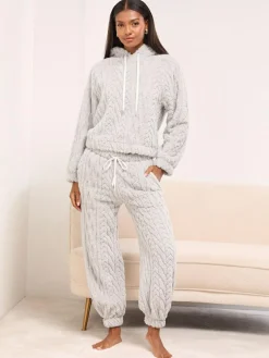 Sale Lipsy Cosy Hoodie and Trousers Lounge Set Grey Cable