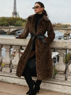 Online Lipsy Leopard Print Faux-Fur Belted Longline Coat