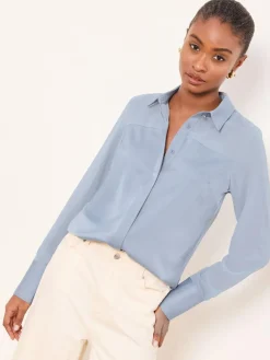 Lipsy Long Sleeve Satin Chiffon Mix Shirt^Women Tops & T-Shirts|Blouses & Shirts