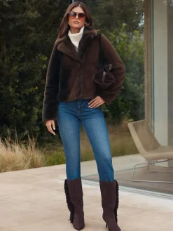 Outlet Lipsy Short Collared Coat Mink Brown