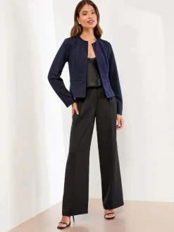 Lipsy Navy Blue Cropped Collarless Blazer^Women Blazers|Suits & Tailoring