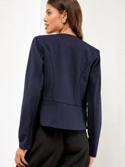 Lipsy Navy Blue Cropped Collarless Blazer^Women Blazers|Suits & Tailoring