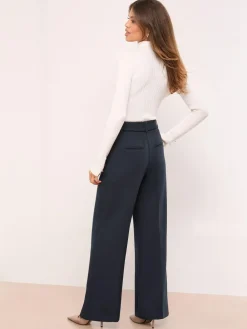 Lipsy Navy Blue Petite Belted Tailored Wide Leg Trousers^Women Pants