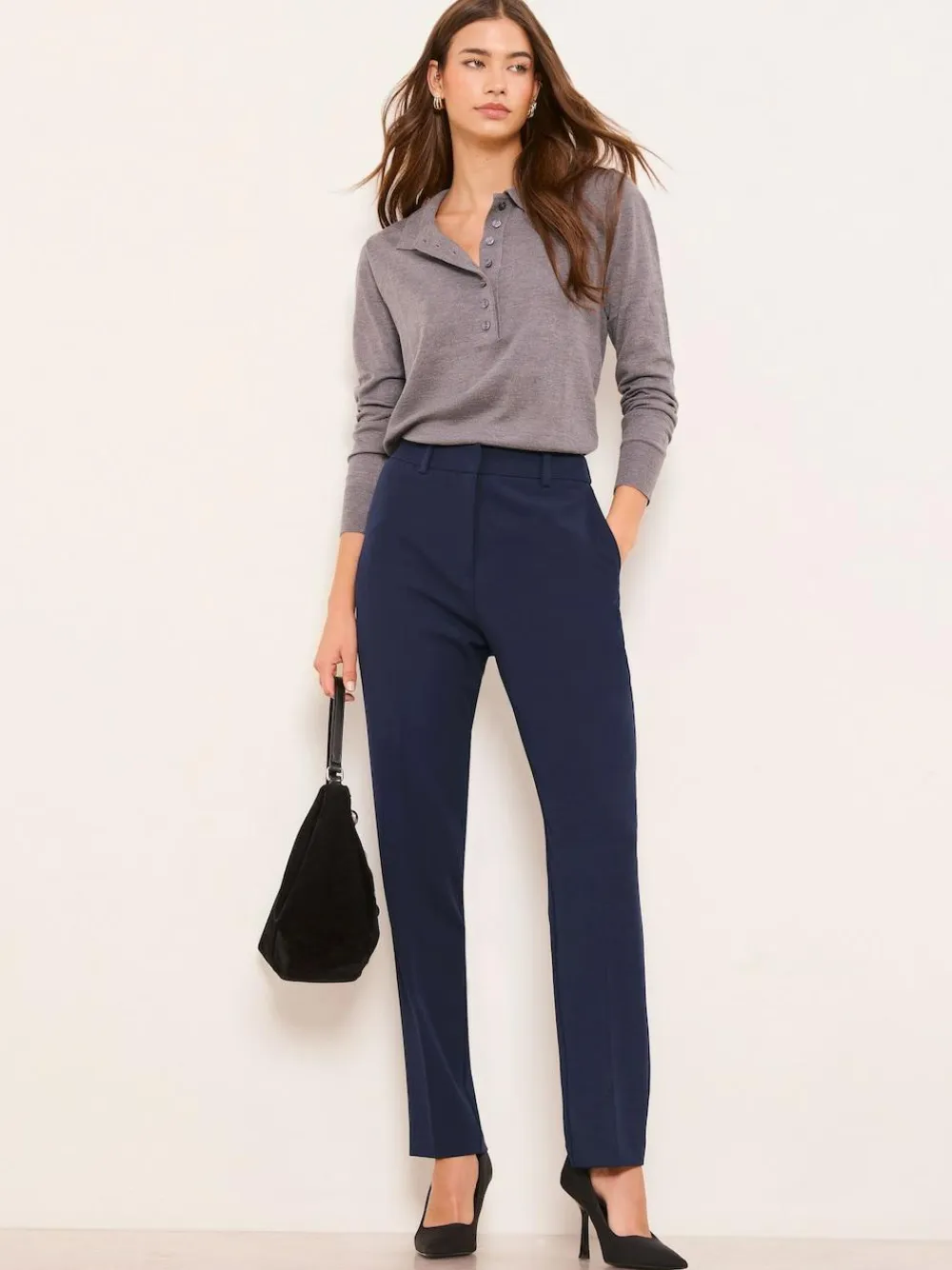 New Lipsy Tailored Tapered Trousers Navy Blue