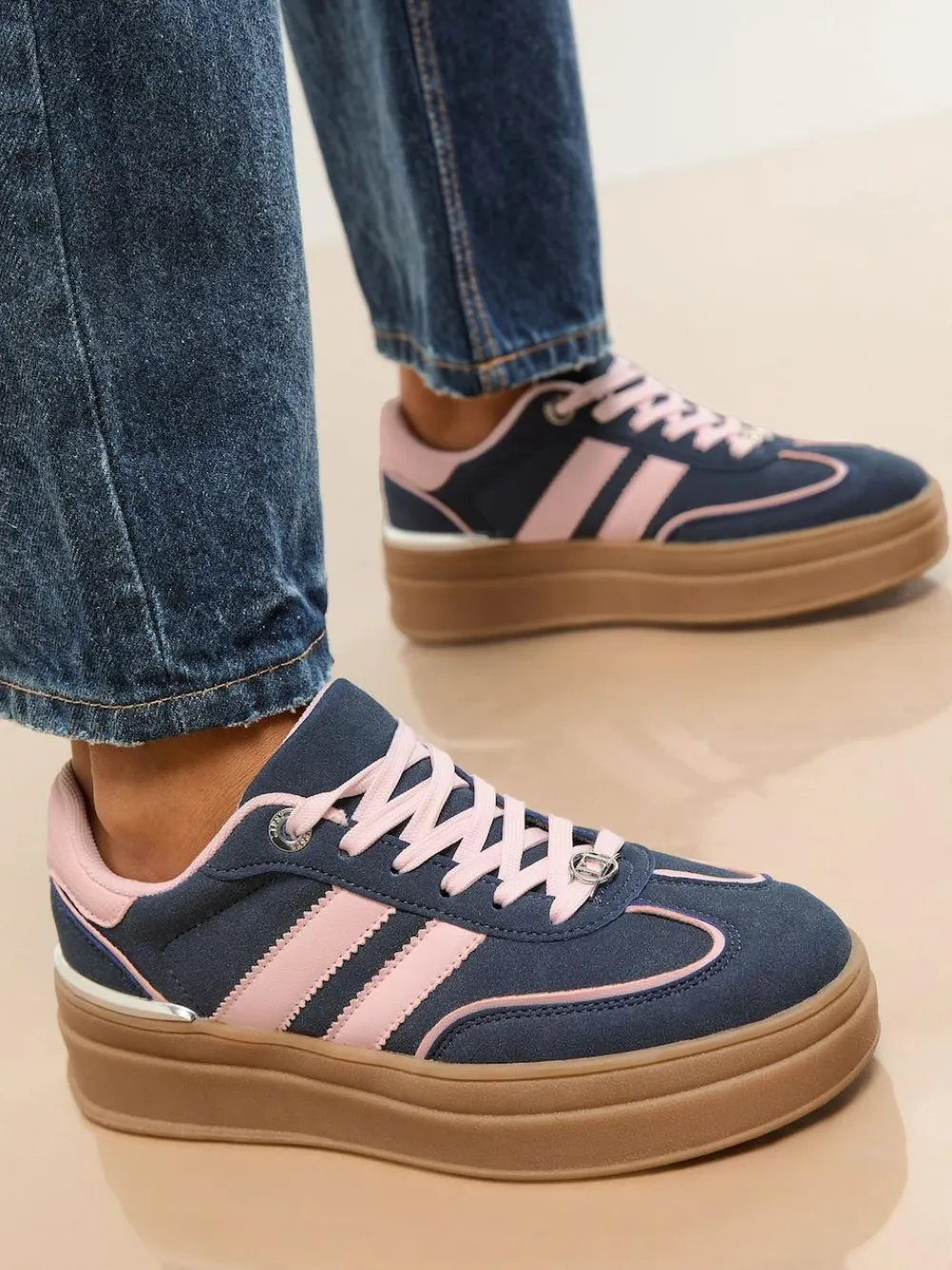 Outlet Lipsy Faux Suede Chunky Platform Sports Trainer Navy