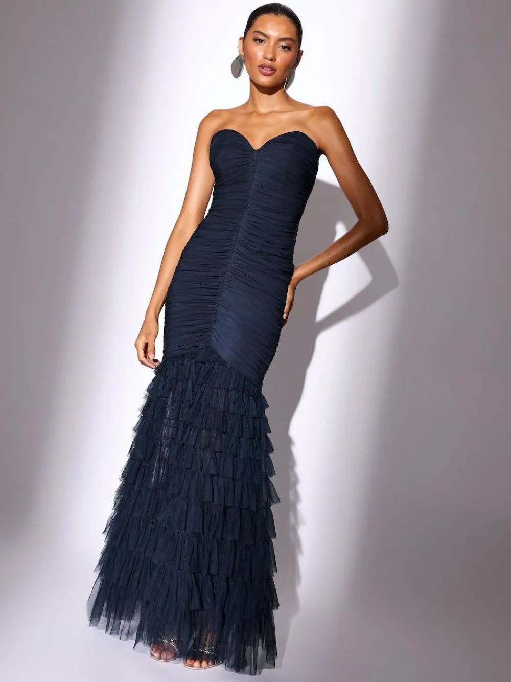 Lipsy Navy Premium Mesh Fishtail Bandeau Maxi Prom Dress^Women Occasion Dresses|Maxi Dresses