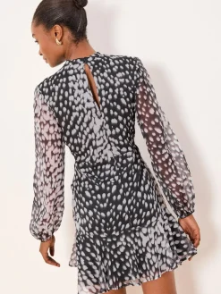 Lipsy Neutral Petite Animal Print Gathered Waist Woven Mini Dress^Women Dresses
