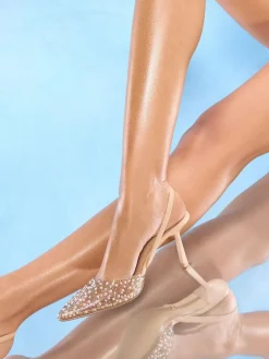 Lipsy Nude Embellished Perspex Slingback Court Heels^Women Heels