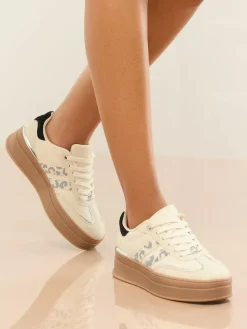 Lipsy Off White Leopard Standard Fit Print Side Stripe Chunky Gum Sports Trainers^Women Sneakers