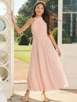 Sale Lipsy Pink Pleated Halter Maxi Occasion Dress (5-16yrs)