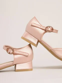 Hot Lipsy Standard Fit (F) Low Block Heel Pearl Bow Occasion Flower Heeled Sandals Pink