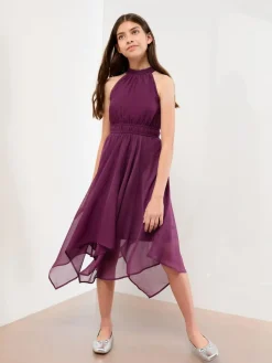Lipsy Hanky Hem Halter Occasion Dress (7-16yrs) Plum Purple