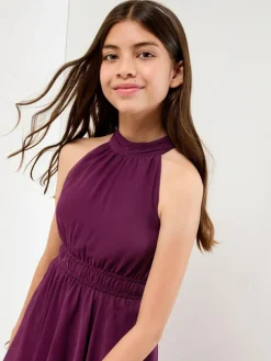 Lipsy Hanky Hem Halter Occasion Dress (7-16yrs) Plum Purple