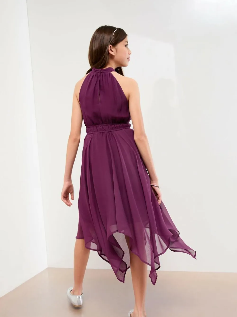 Lipsy Hanky Hem Halter Occasion Dress (7-16yrs) Plum Purple