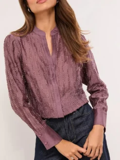 Lipsy Purple Button Down Burnout Detail Shirt^Women Blouses & Shirts