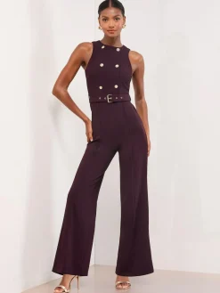 Lipsy Purple Military Button Sleeveless Belted Jumpsuit^Women Jumpsuits & Playsuits