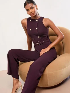 Lipsy Purple Military Button Sleeveless Belted Jumpsuit^Women Jumpsuits & Playsuits